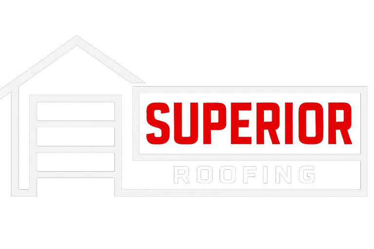 Superior Roofing logo showing a white house outline with a bold red “SUPERIOR” wordmark